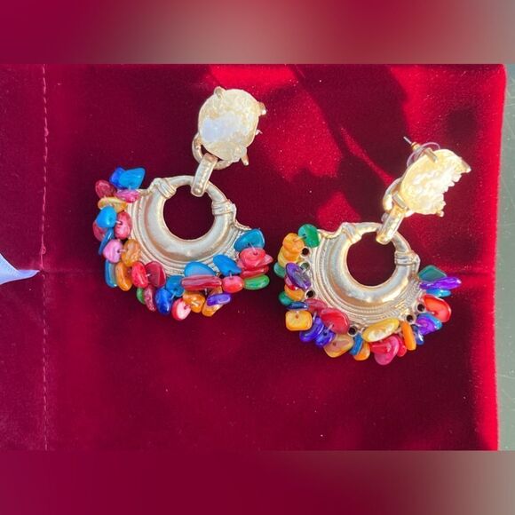Multicolor Stone Drop Earrings - Picture 9 of 13